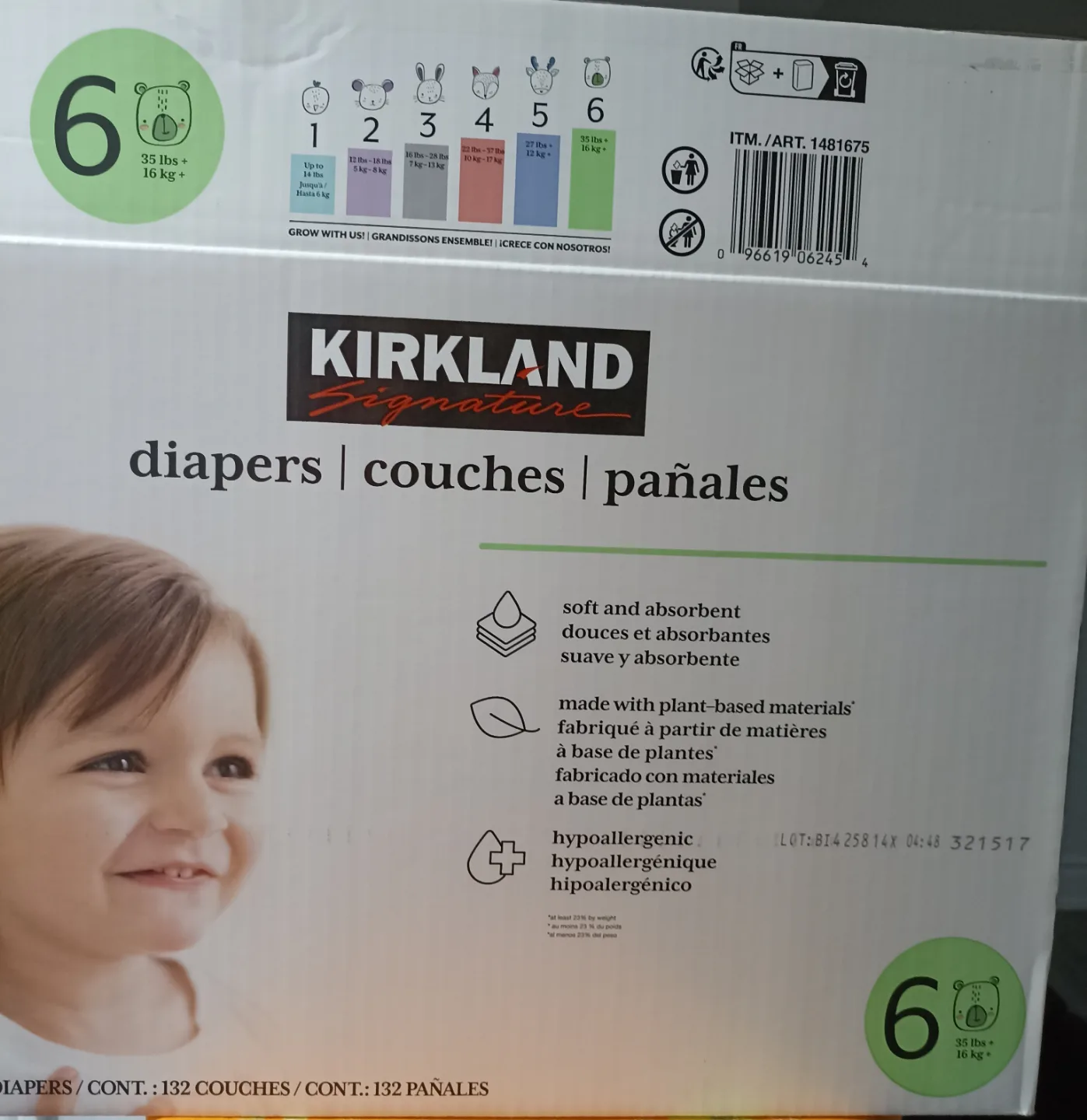 Kirkland Signature Diapers Size 6(132 count) thumbnail