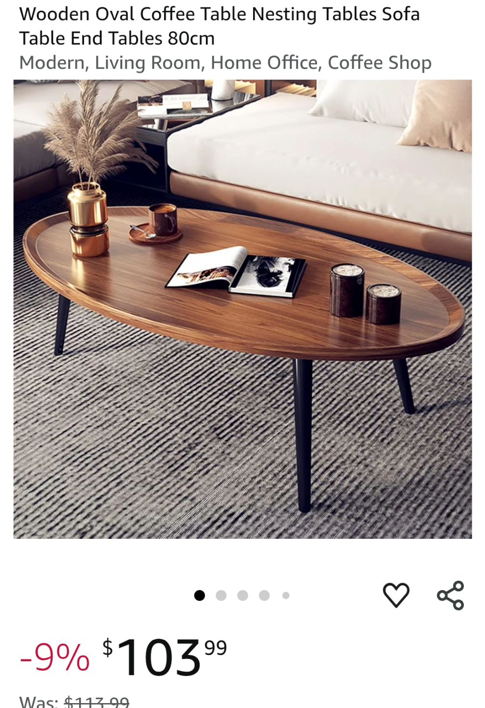 Oval Wood Coffee Table with Black Legs