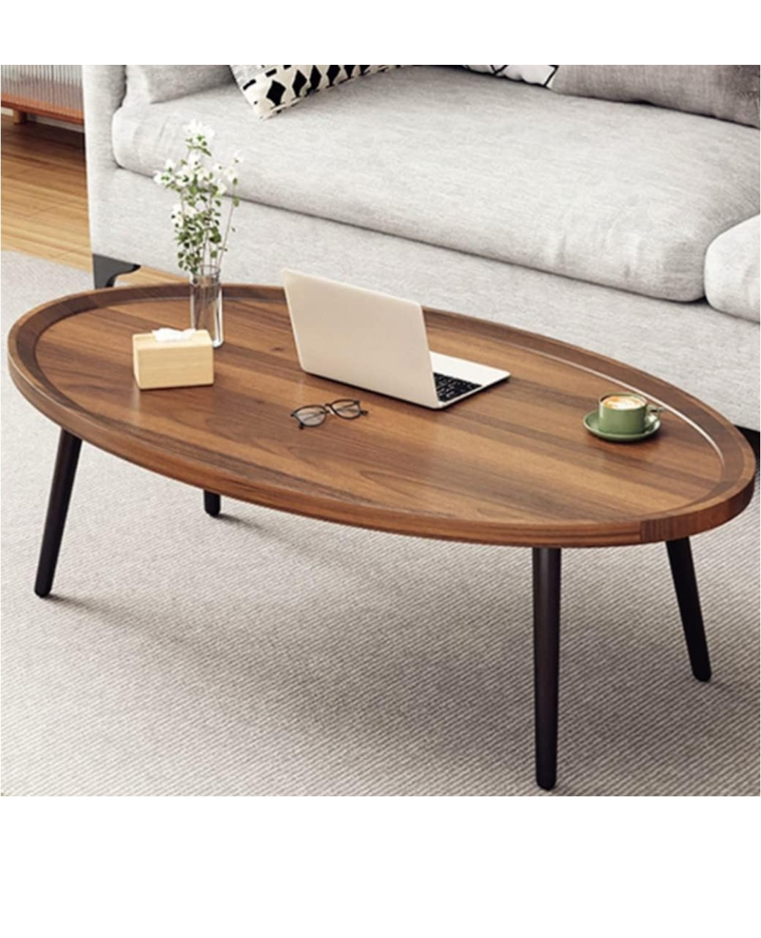 Oval Wood Coffee Table with Black Legs - photo 3