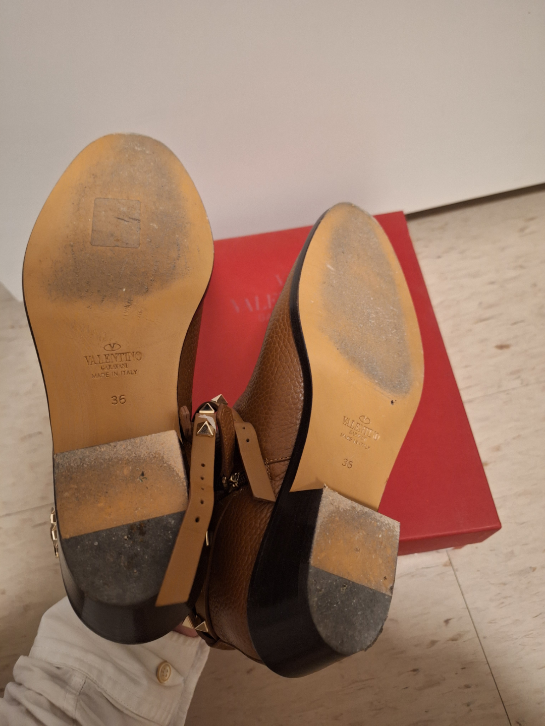 Valentino Garavani Tan Leather Ankle Boots - Size 36