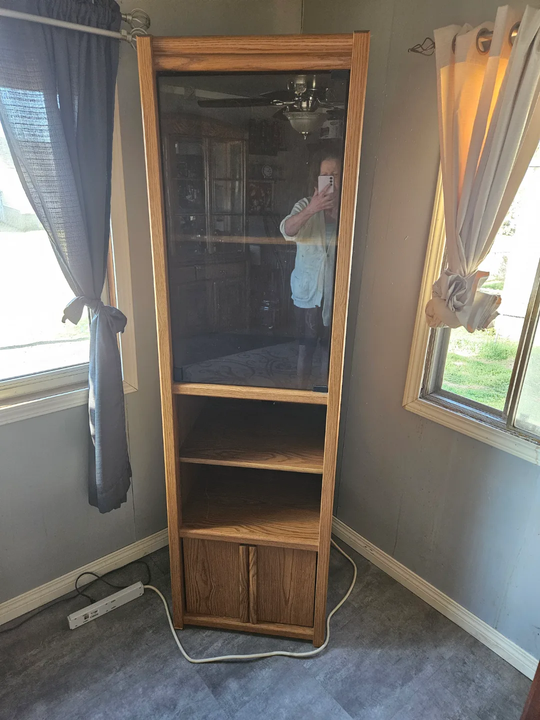 Oak Corner Curio Cabinet with Shelves thumbnail