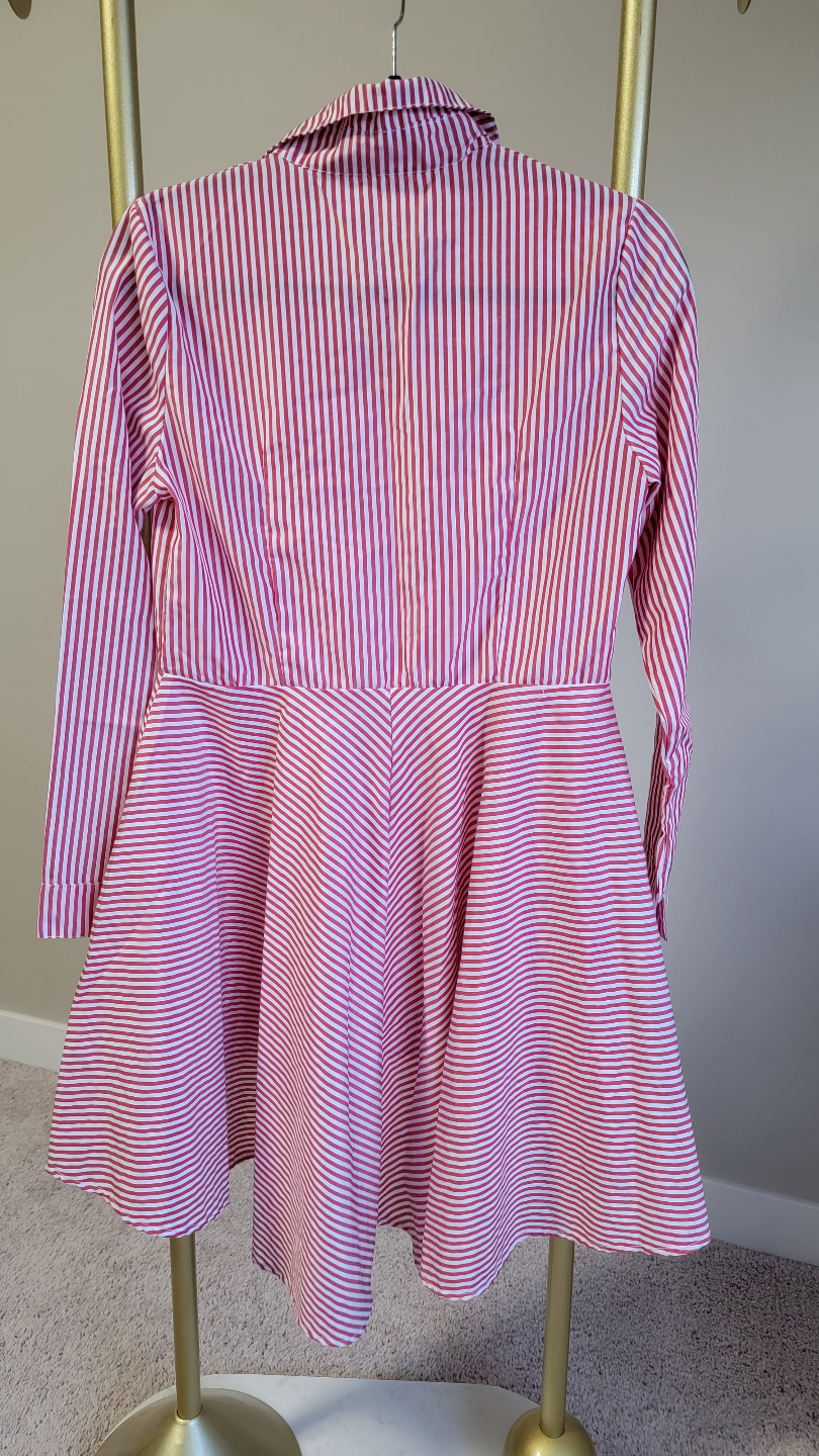 Red and White Striped High-Low Shirt Dress - photo 4