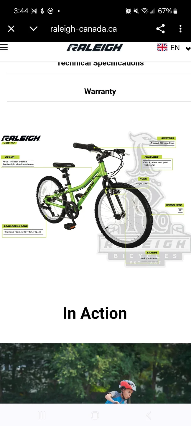 Raleigh Vibe 20-inch Youth Bike - Green EUC image indicator(4)