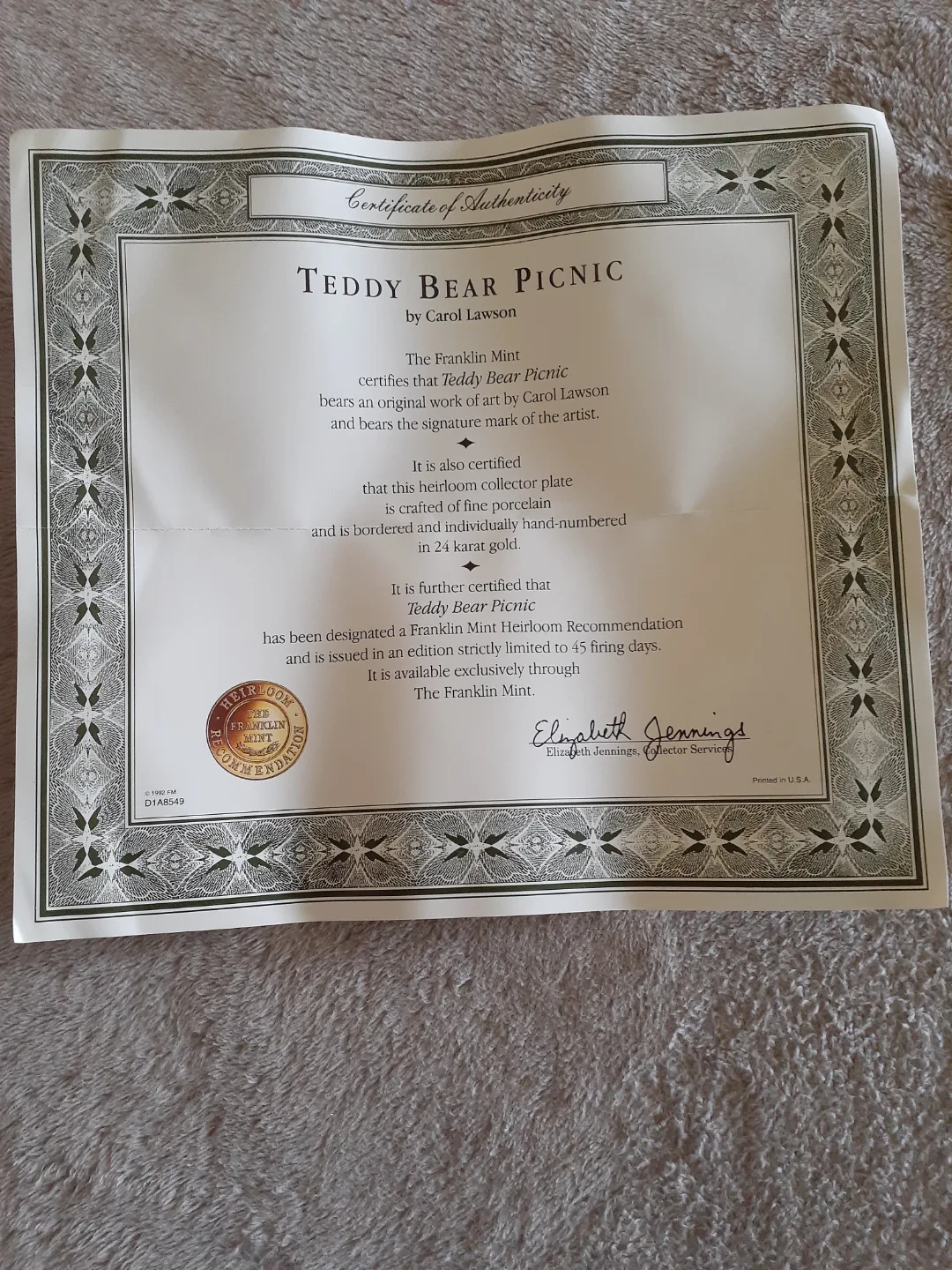 Franklin Mint Teddy Bear Picnic Collector Plate image indicator(3)