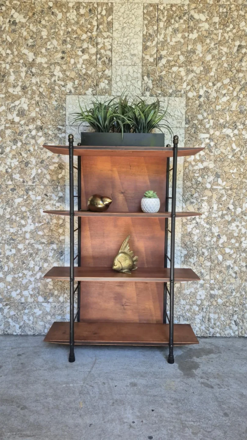 Vintage 4 Wooden Tier Tapered Bookcase With Metal Frame thumbnail