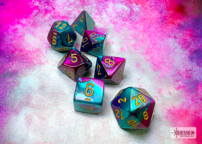 Chessex Gemini Purple Teal Gold Polyhedral 7-Die Set
