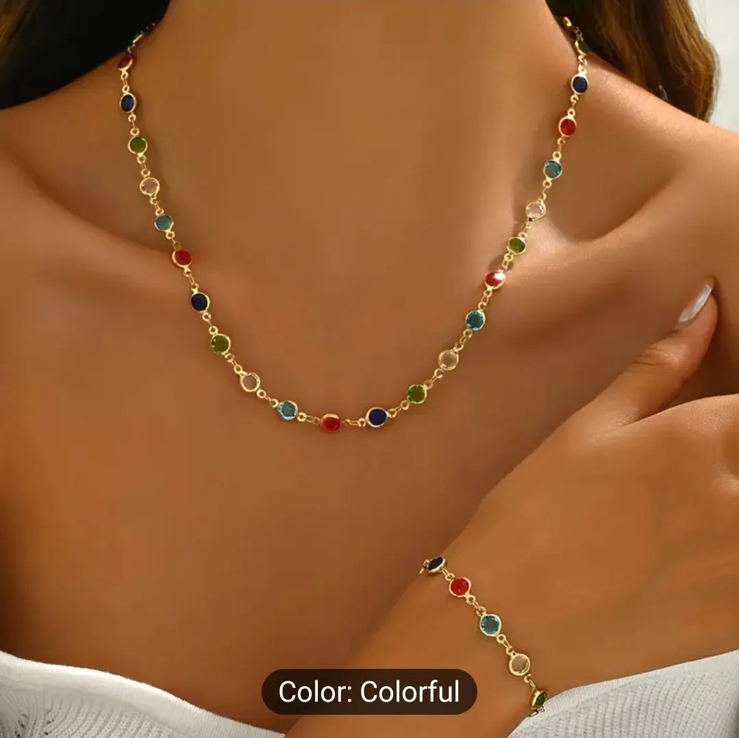 Rainbow Crystal Necklace and Bracelet Set thumbnail
