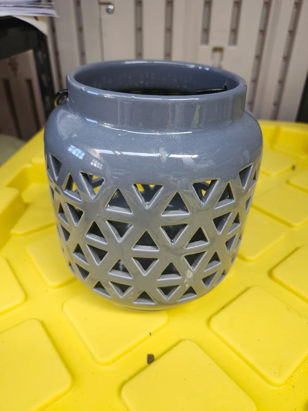 Grey Ceramic Lantern with Triangle Cutouts thumbnail