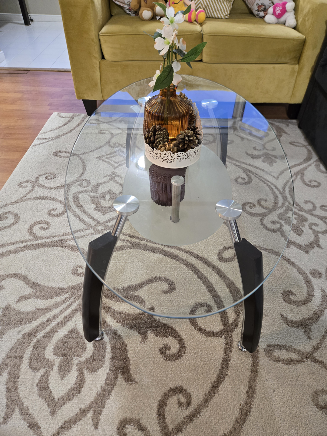 Oval Glass Coffee Table with Black Legs - photo 2