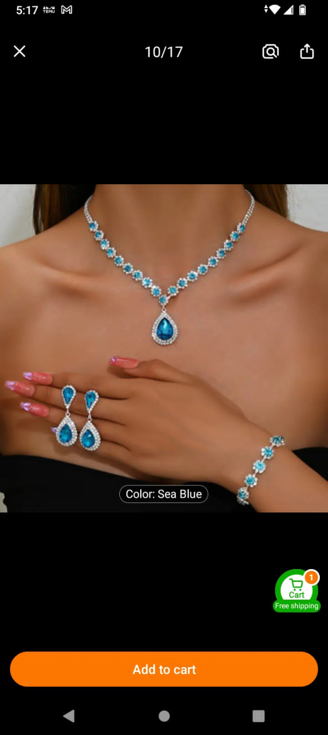 Stunning Sea Blue Crystal Jewellery Set