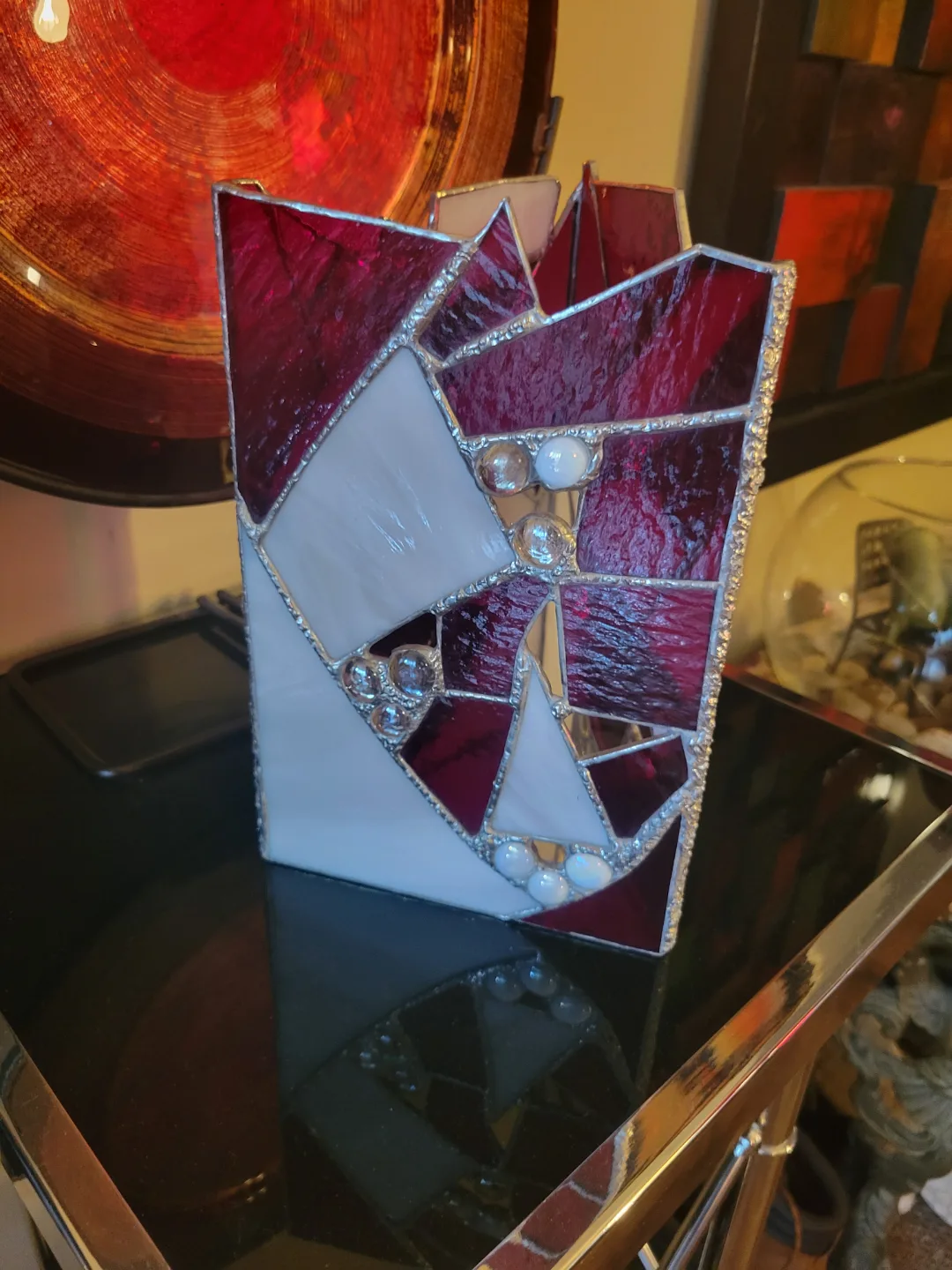 Stained Glass Candle Holder with mirrored bottom image indicator(5)