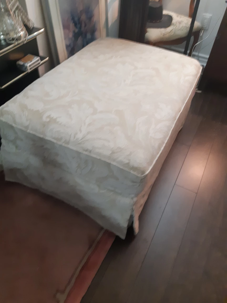 Beige Damask Upholstered Ottoman