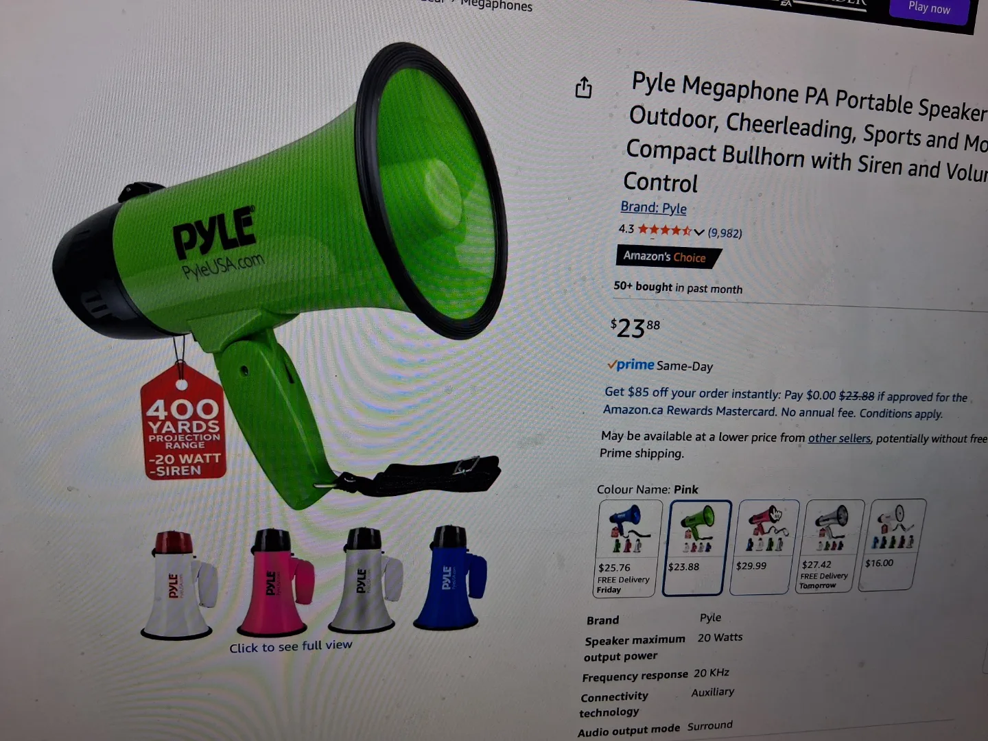 Pyle Portable PA Bullhorn Megaphone - Green thumbnail