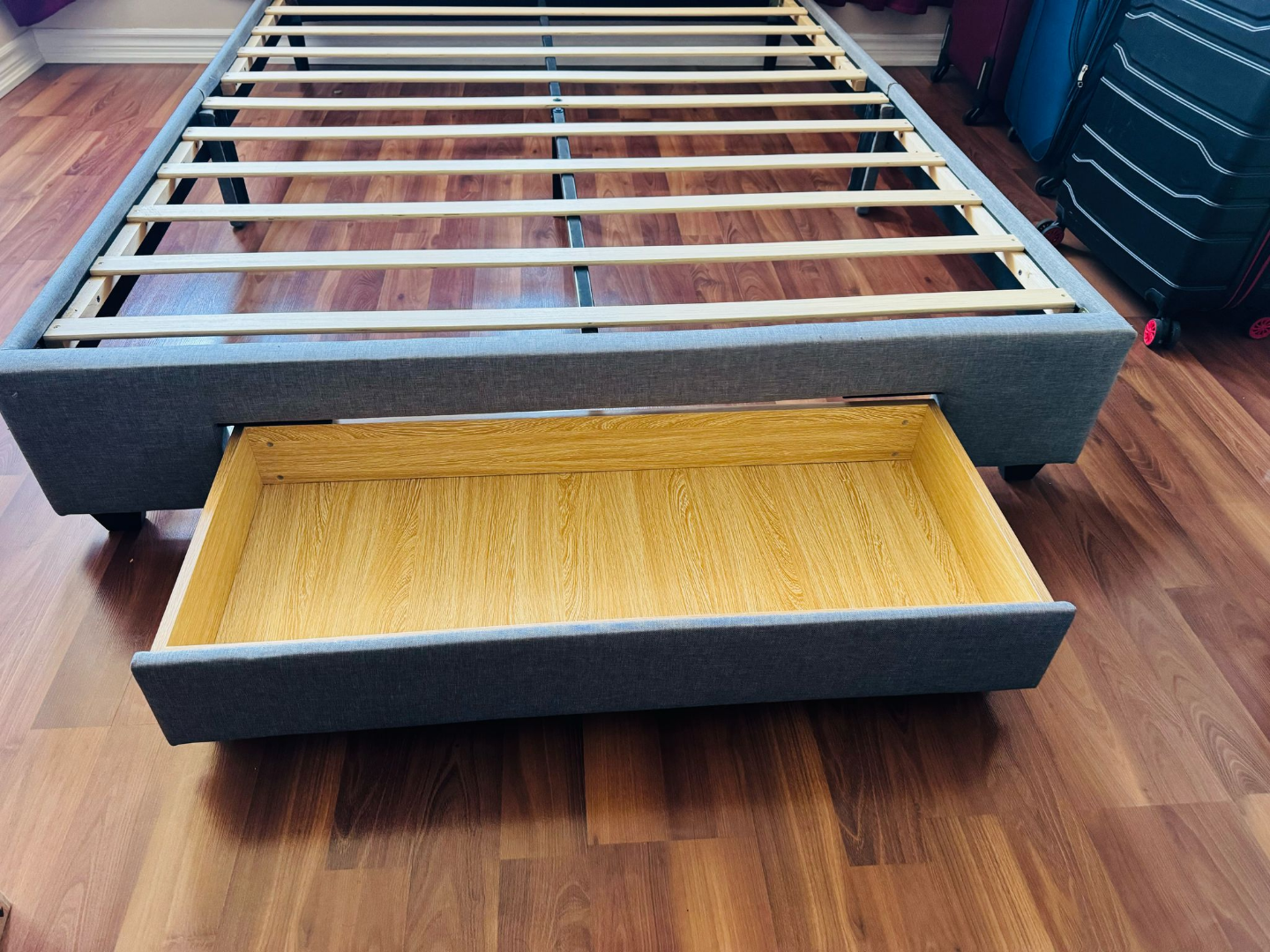 Queen Size Grey Fabric Bed Frame with Storage Drawer - photo 3