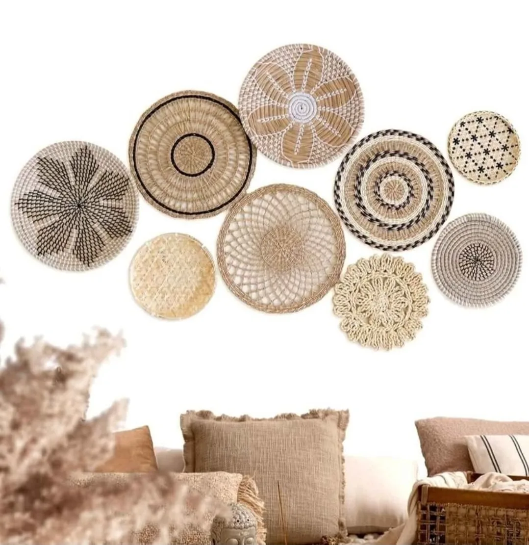 Set of 9 Woven Wall Baskets - Boho Decor thumbnail