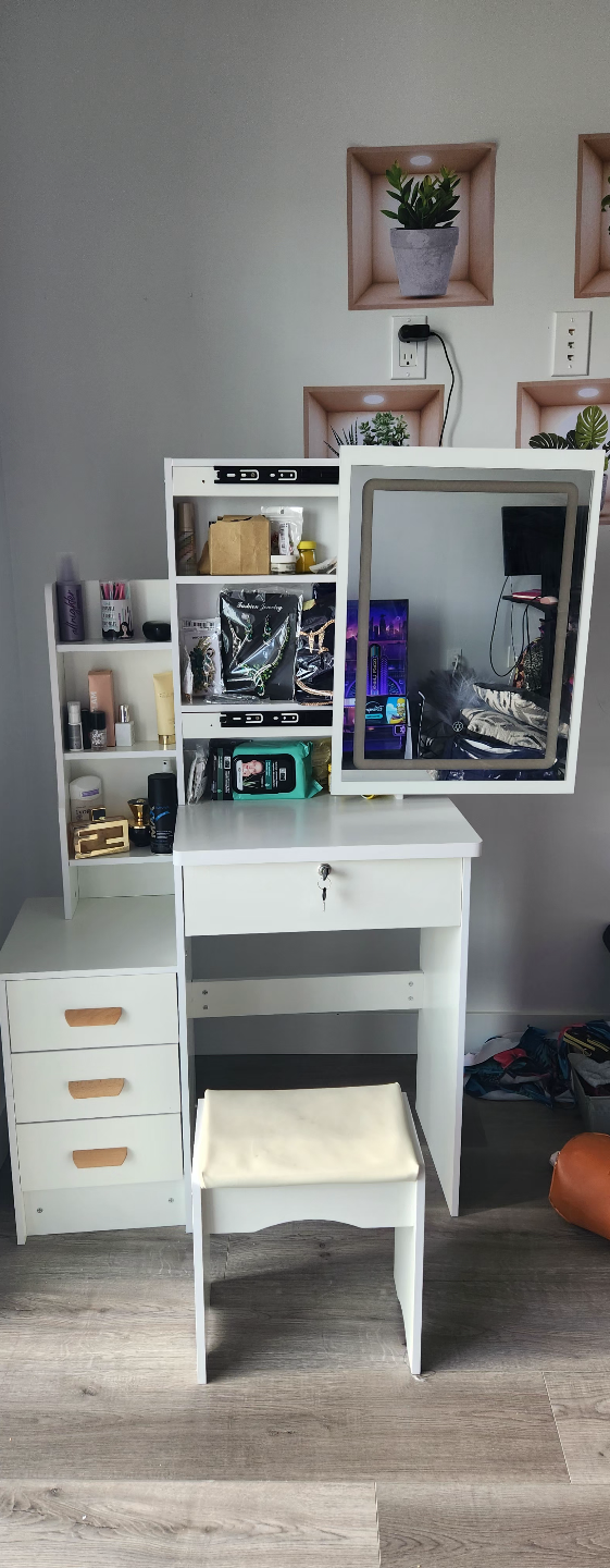 White Vanity Set with LED Mirror and Stool - photo 2