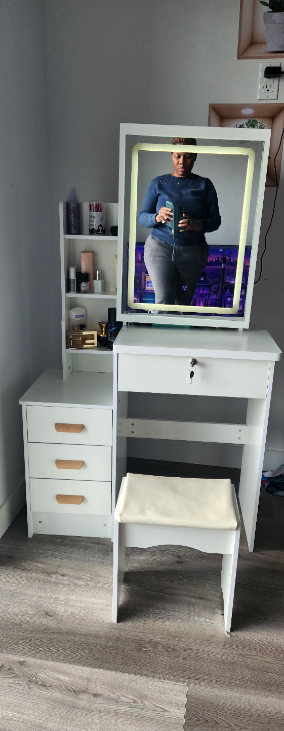 White Vanity Set with LED Mirror and Stool - photo 3