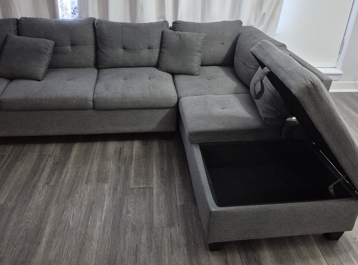 Grey L-Shaped Sectional Sofa with Storage Ottoman