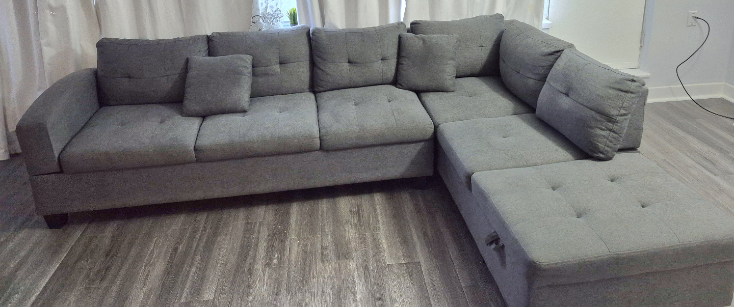 Grey L-Shaped Sectional Sofa with Storage Ottoman - photo 2