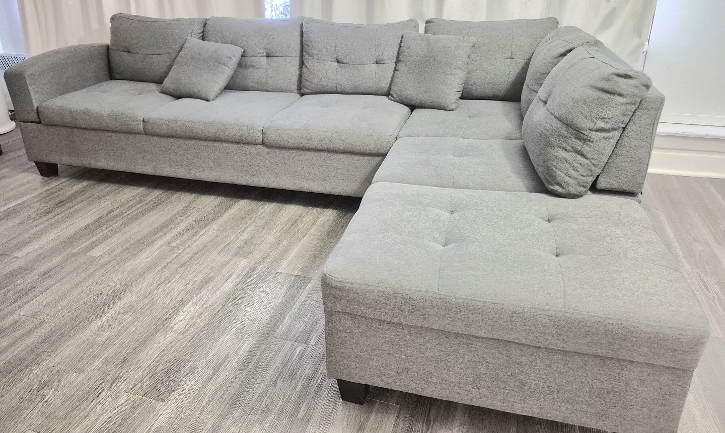 Grey L-Shaped Sectional Sofa with Storage Ottoman - photo 3