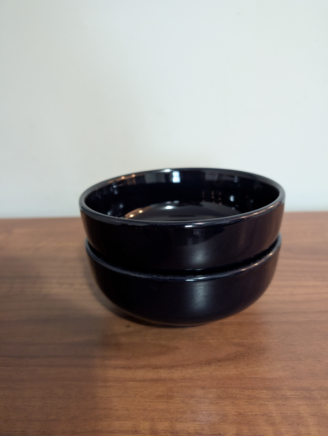 Two Stacked Dark-Blue Ceramic Bowls