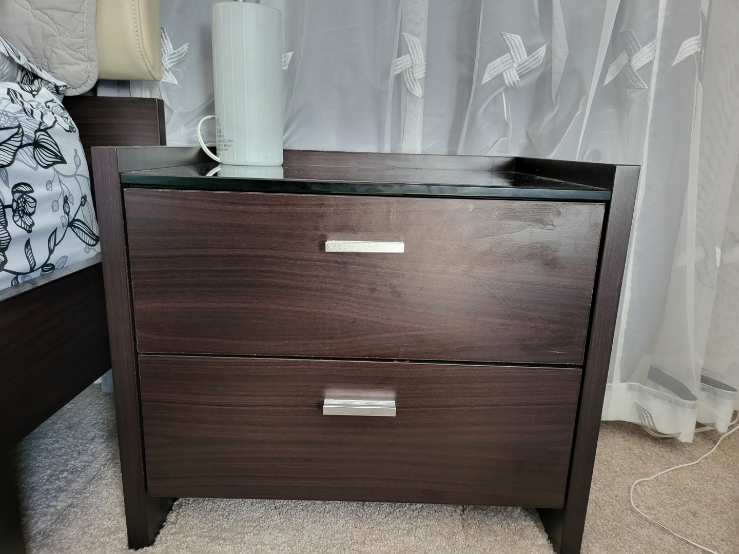 2 Dark wood nightstands