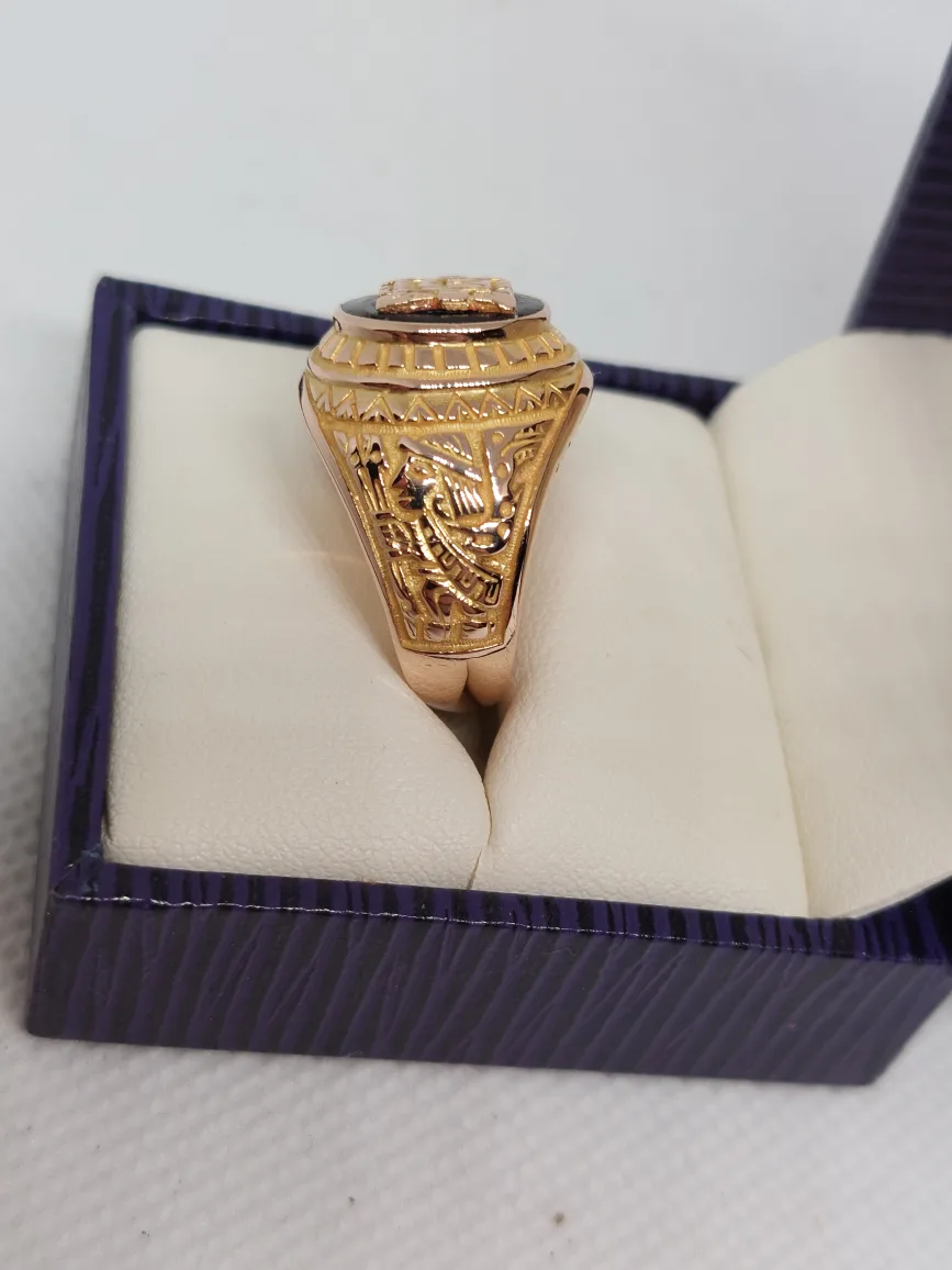 14K Gold Ring Aztec Mayan design image indicator(5)