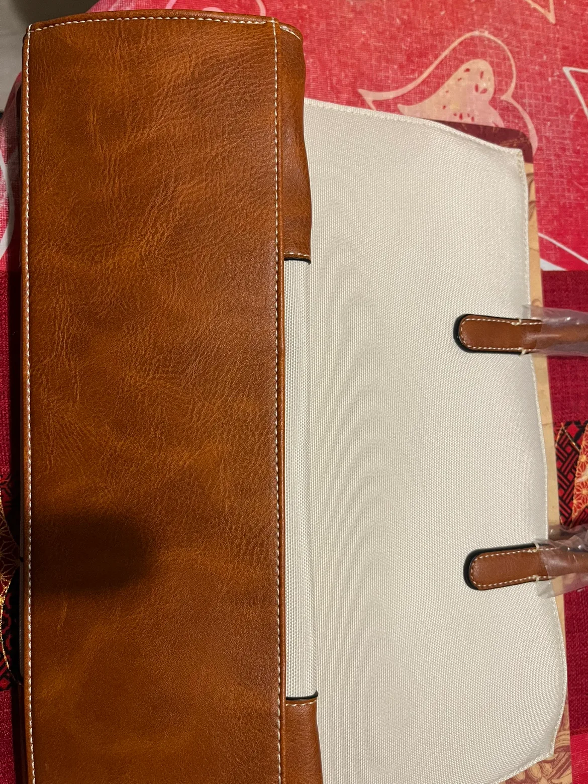 Floral Tote Bag with Brown Faux Leather Accents image indicator(3)