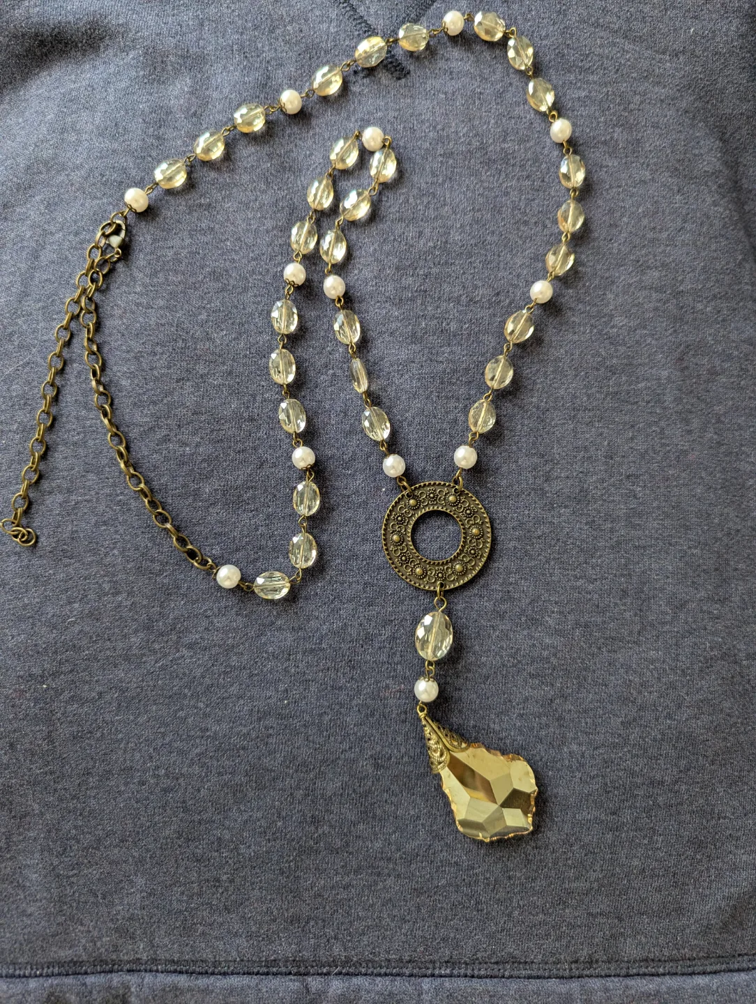 Elegant Beaded Statement Necklace with Crystal Pendant thumbnail