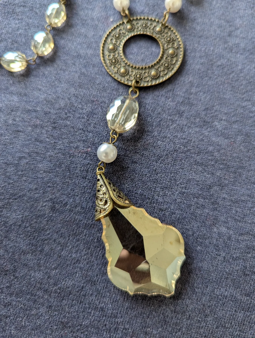 Elegant Beaded Statement Necklace with Crystal Pendant image indicator(2)