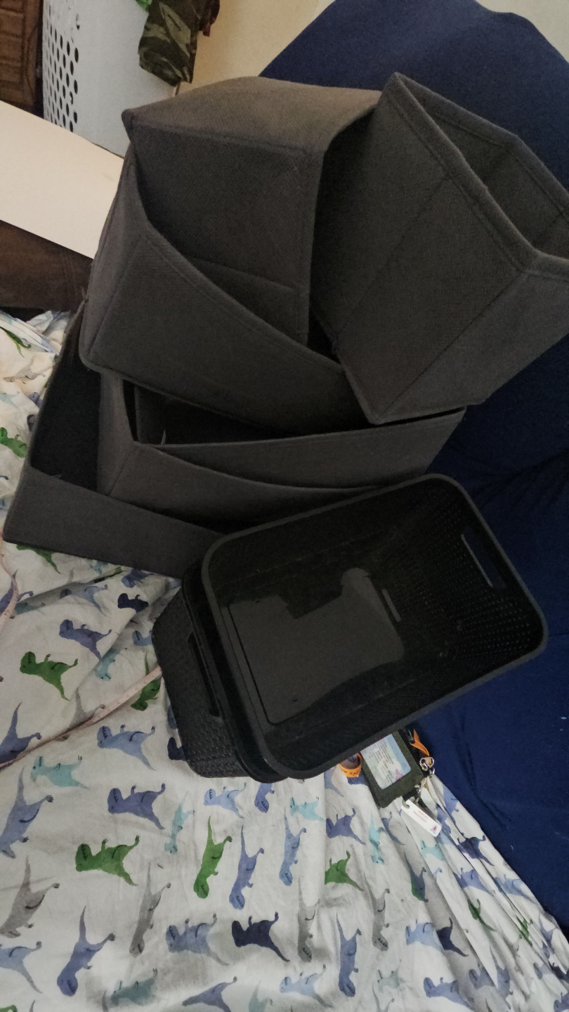 Set of Grey Fabric Storage Bins and Black Storage Container - photo 2