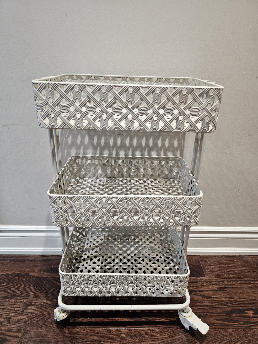 Three-Tier Rolling Cart with Decorative Baskets