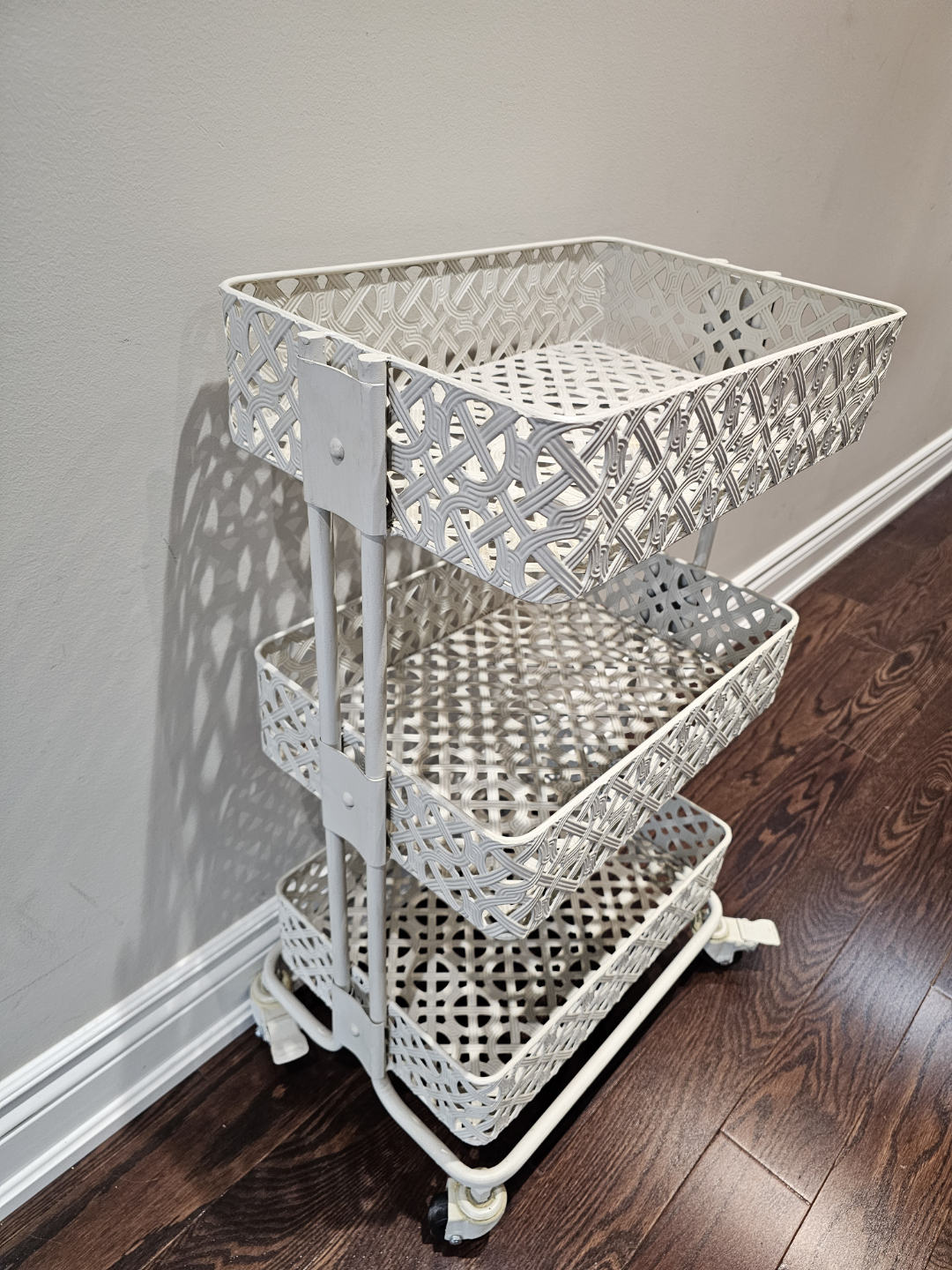 Three-Tier Rolling Cart with Decorative Baskets - photo 2