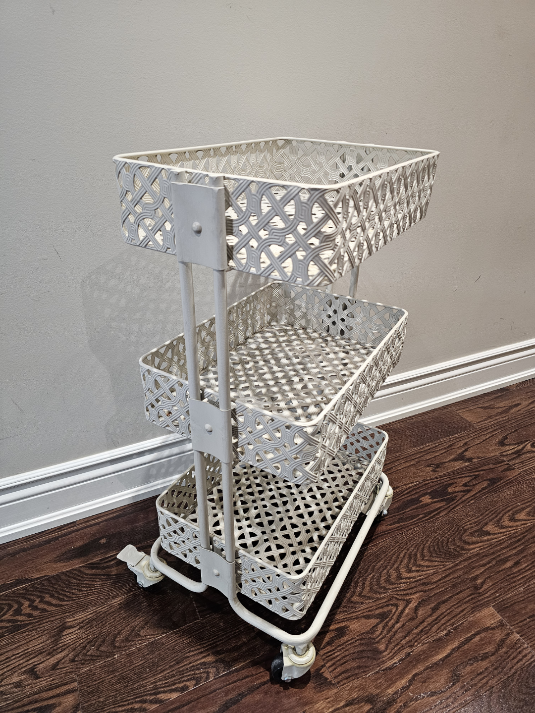Three-Tier Rolling Cart with Decorative Baskets - photo 3
