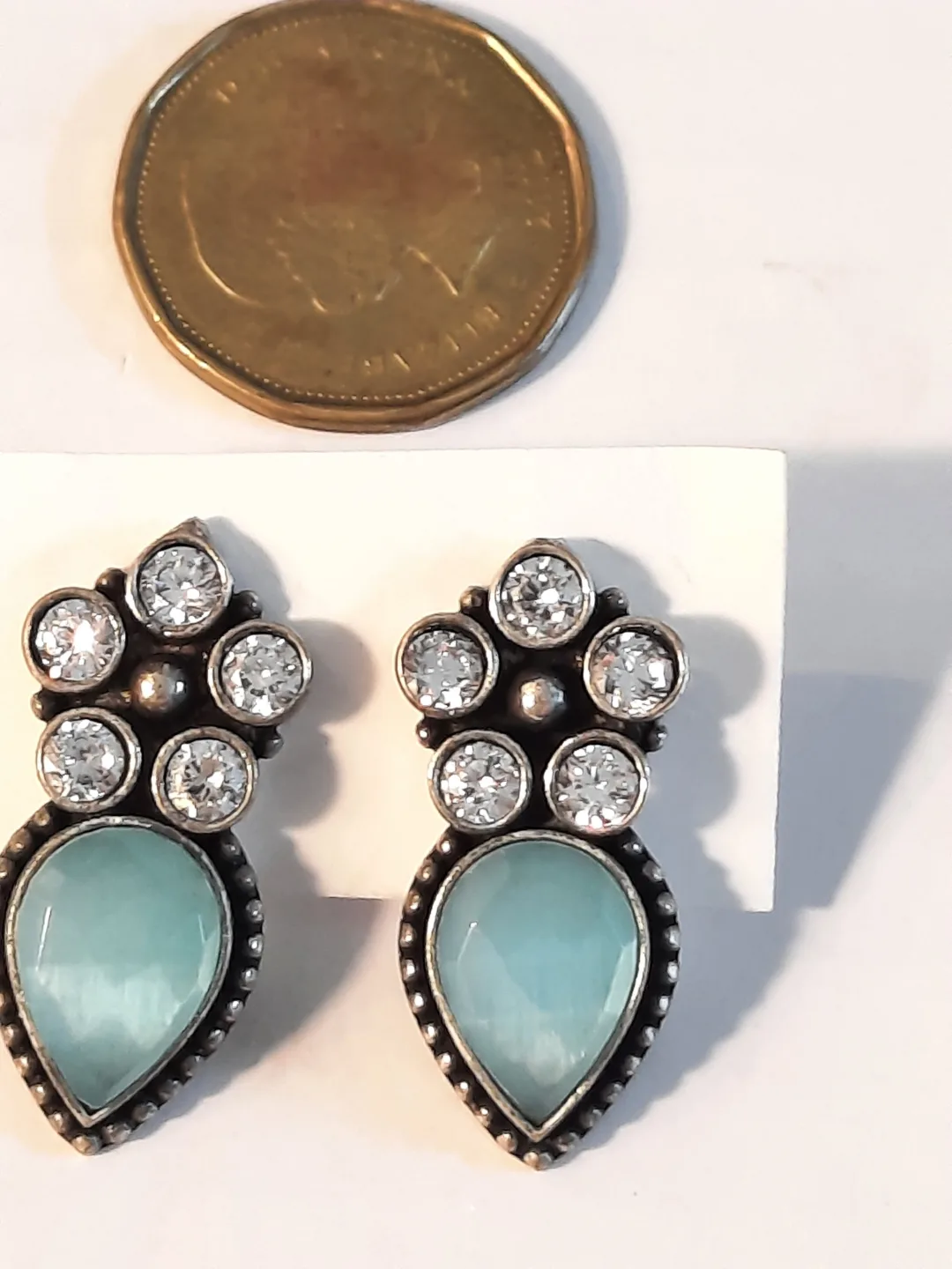 Teardrop Earrings silver filled with blue and white stones image indicator(3)