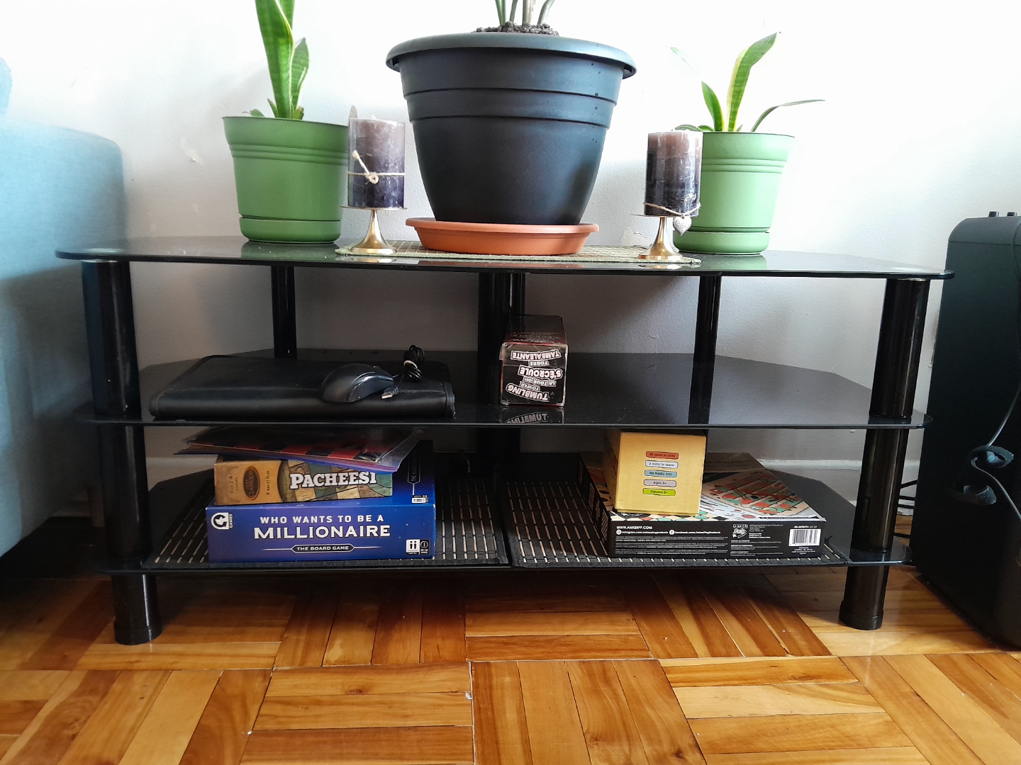 Black Glass TV Stand with Shelves
