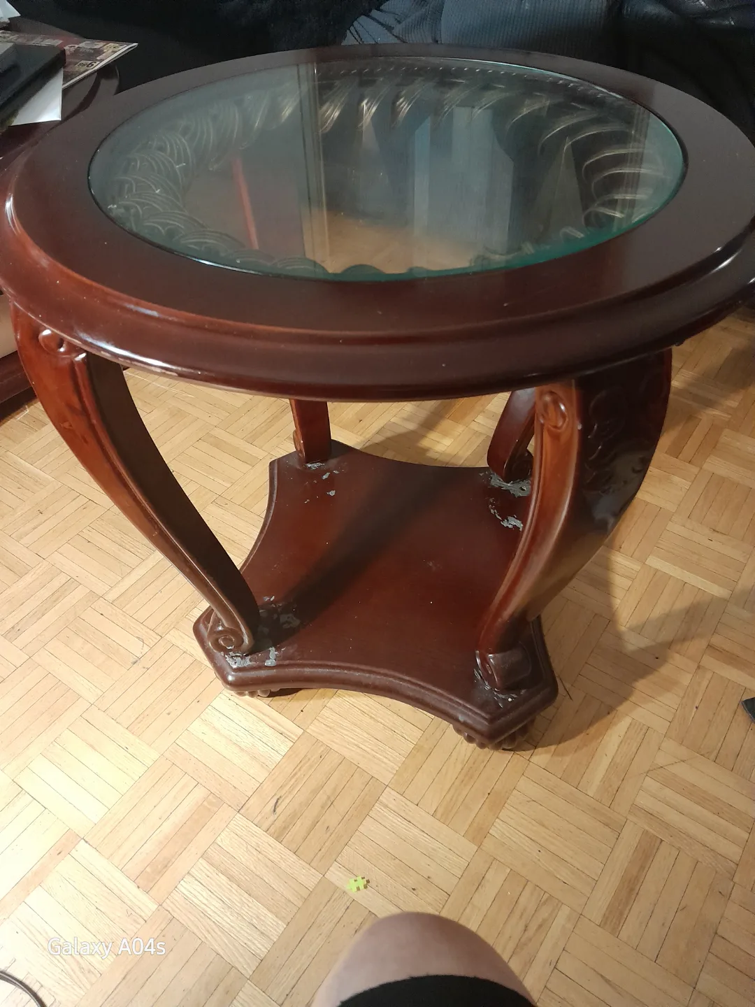 Round Wooden End Table with Glass Top image indicator(4)