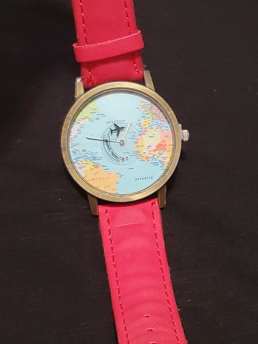 World Map Wrist Watch with Pink Band image indicator(2)