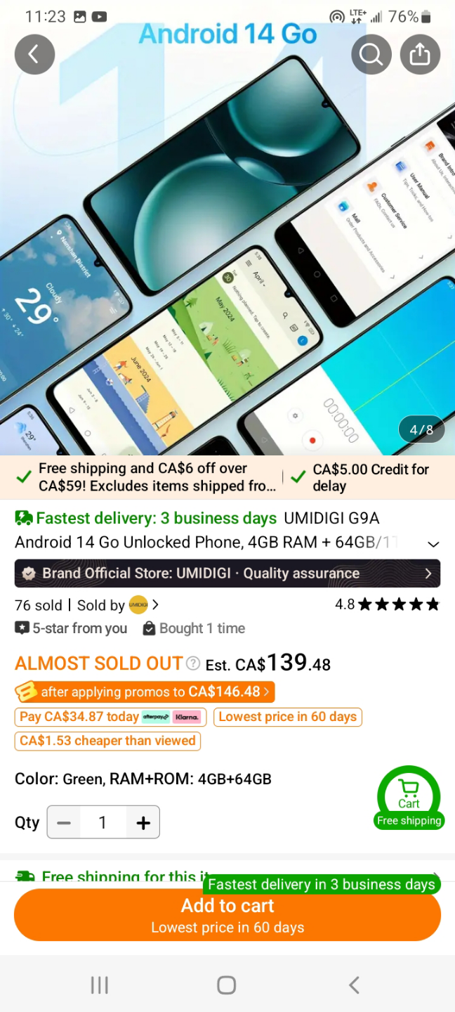 UMIDIGI G9A Android 14 Go Unlocked Phone - Green, 4GB+64GB - photo 4