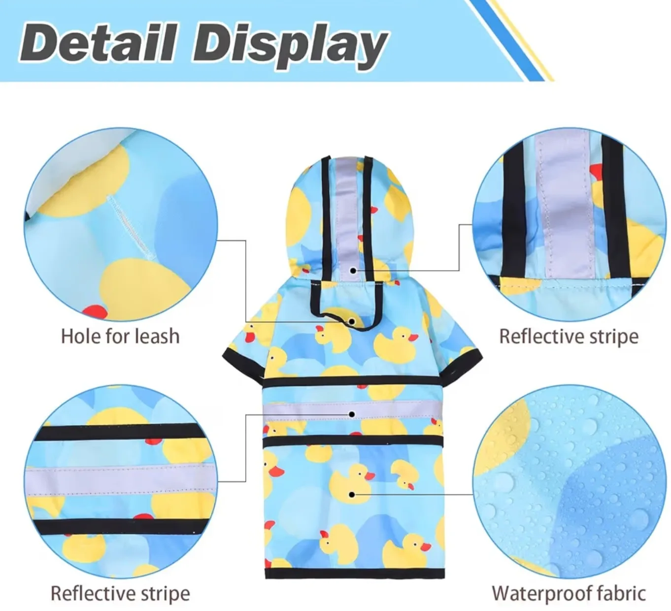 Adorable Duck-Patterned Dog Raincoat with Reflective Stripes image indicator(3)