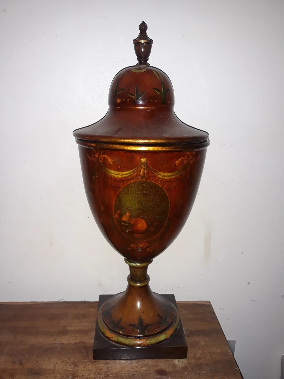 Ornate Painted Urn with Lid