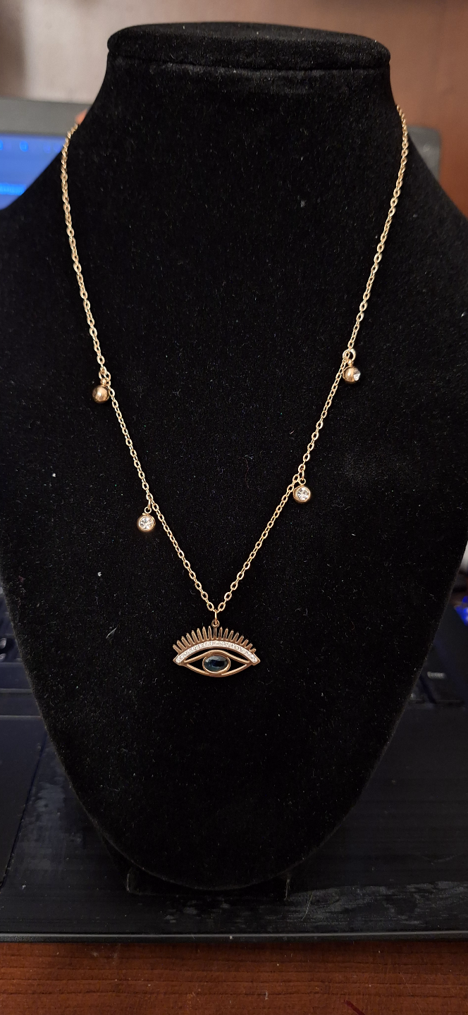 Gold Evil Eye Necklace with Cubic Zirconia