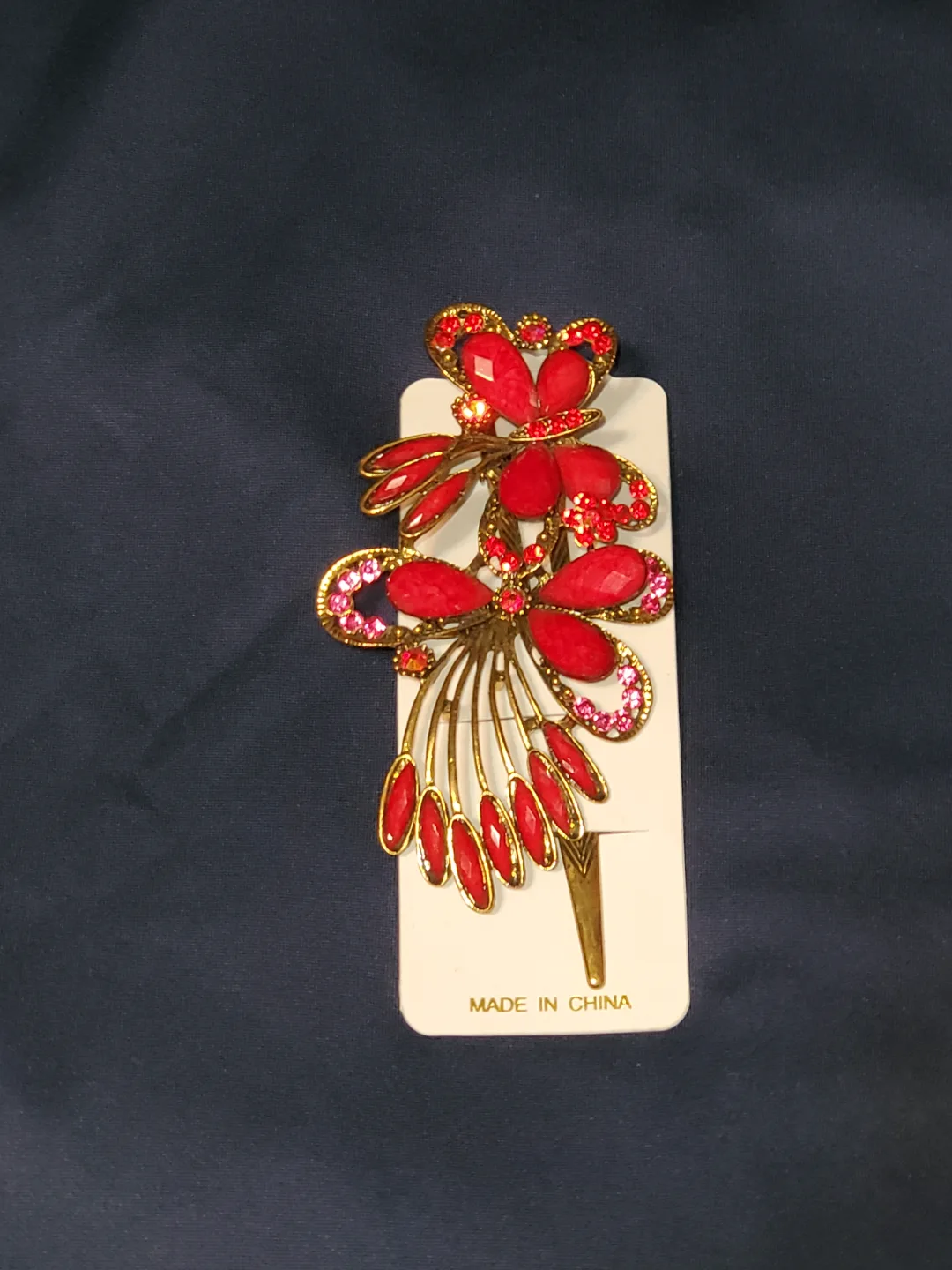 Red and Gold Flower Hair Clip image indicator(2)