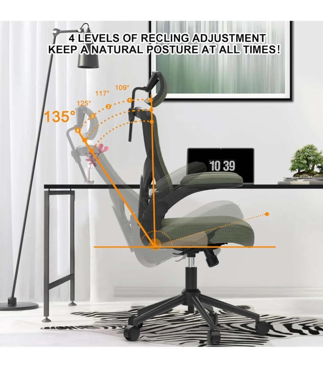 Ergonomic Mesh Office Chair with Adjustable Headrest image indicator(6)