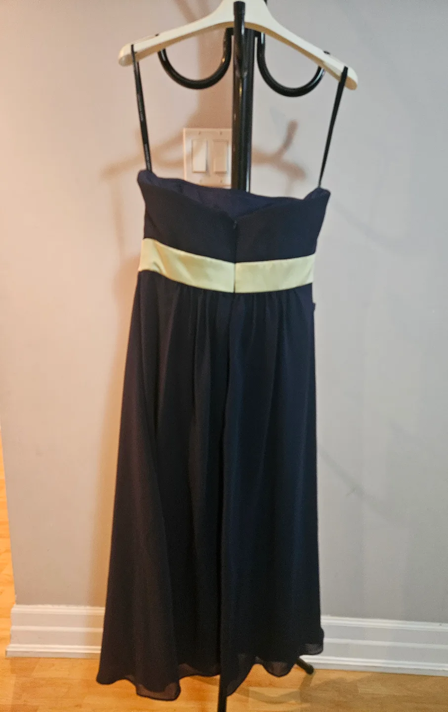 Navy Blue Strapless Bridesmaid Dress with Gold Sash - Size 6 image indicator(2)