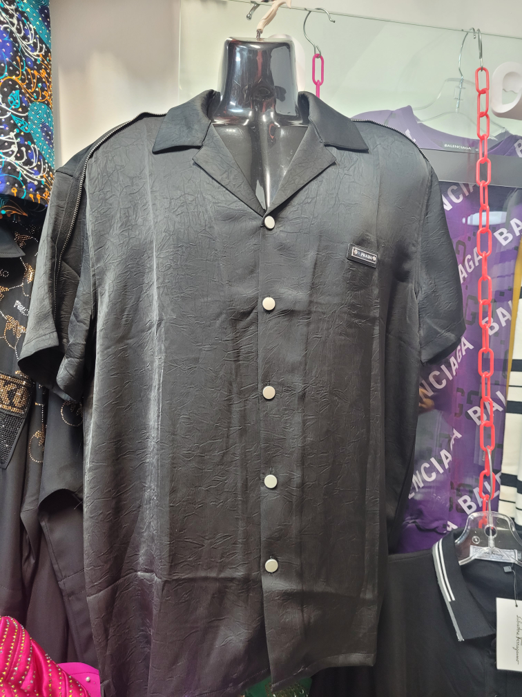 Men's Balmain Black Satin Short Sleeve Shirt
