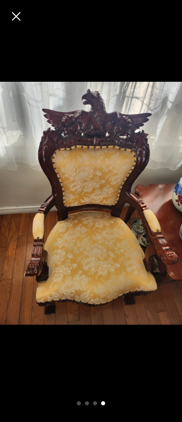 Ornate Carved Wood Armchair with Eagle Top
