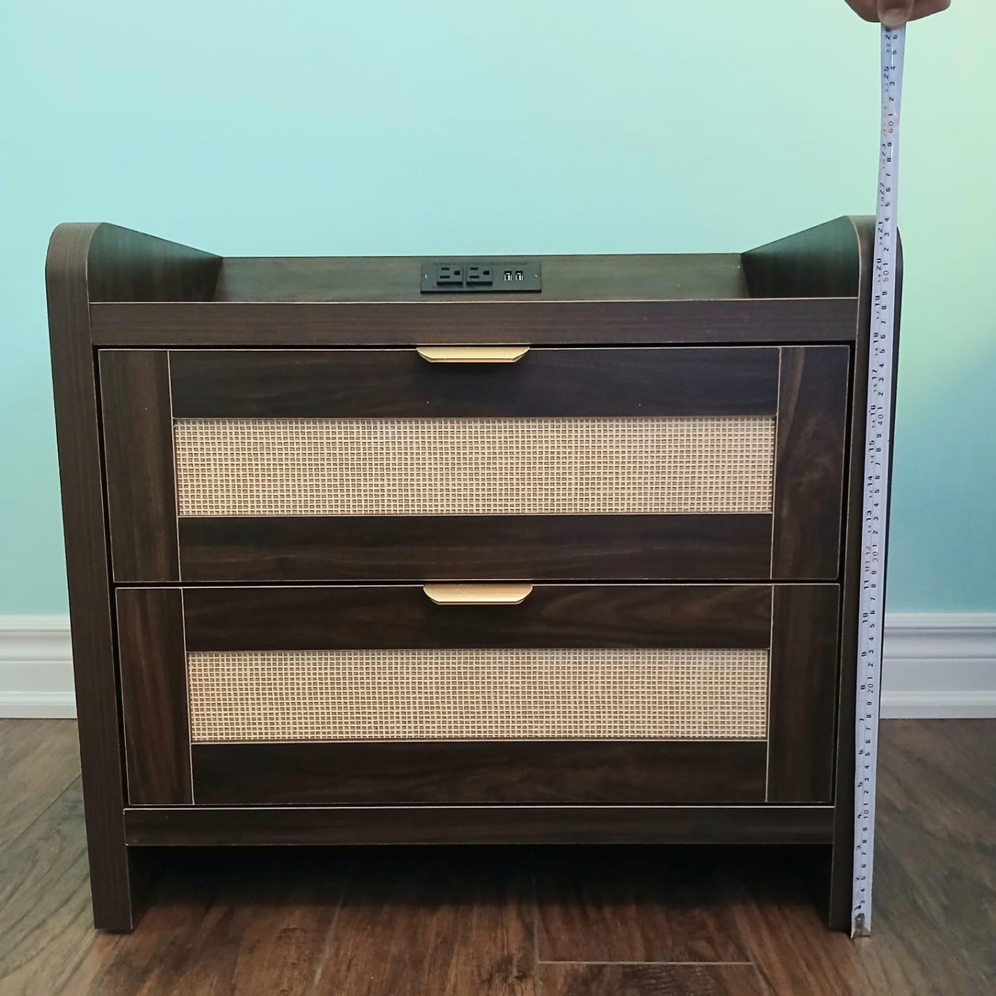 Pair of Dark Brown Two-Drawer Nightstands with Built-in Outlets - photo 2
