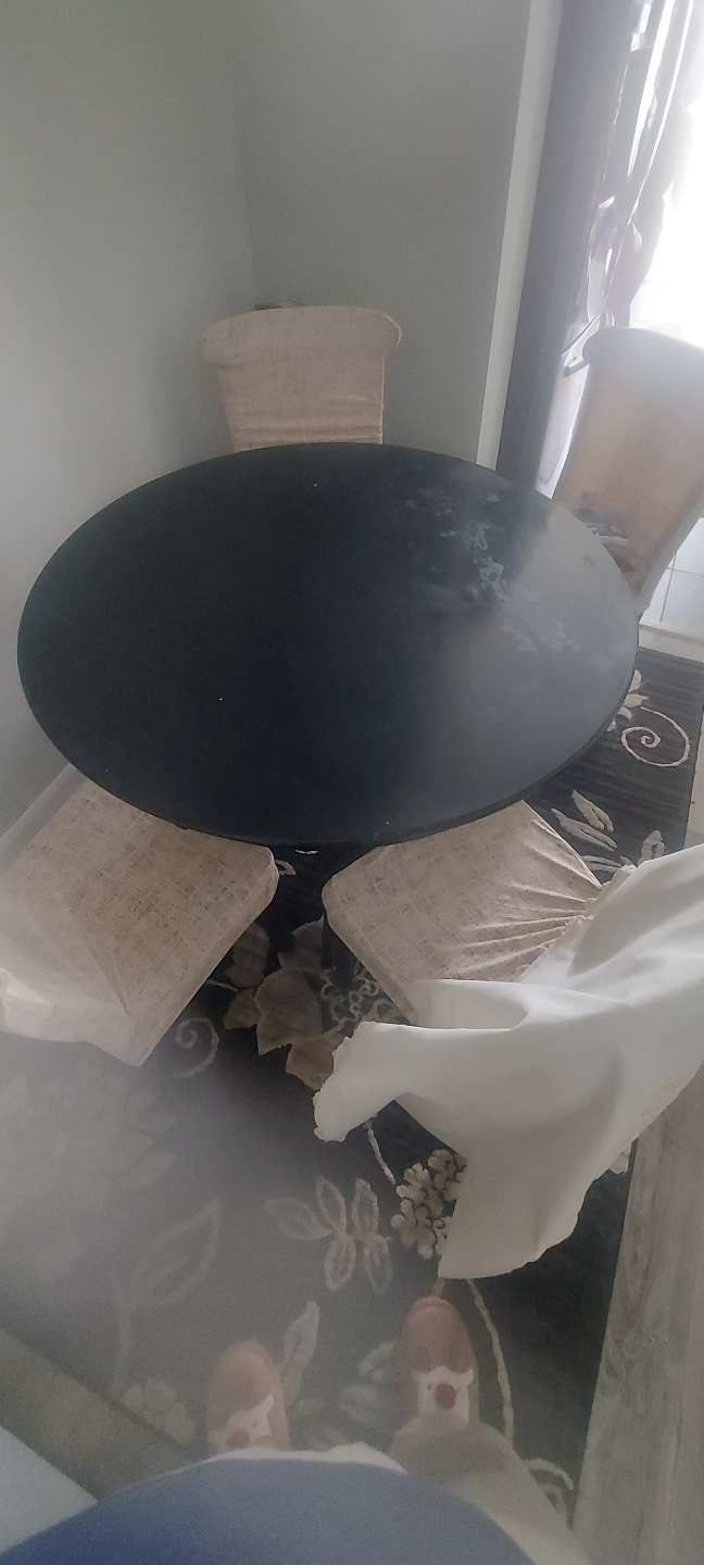 Round Black Dining Table and Four Chairs