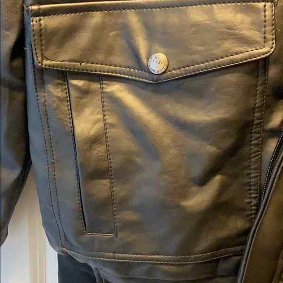 Men's Black Faux Leather Jacket with Grey Fur Collar - photo 4